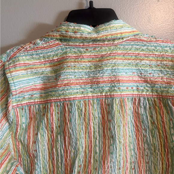 Breckenridge Multicolor Striped Crinkle textured Top Button Up Blouse size M - Picture 12 of 14